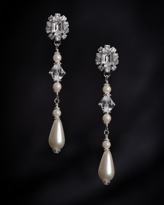 Hanging crystal and teardrop pearl earrings - Couture Bridal