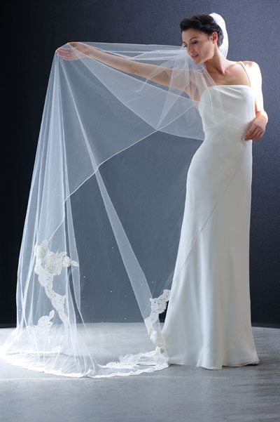 Long Cathedral Veil With Lace Edge Beaded French Alencon Lace 
