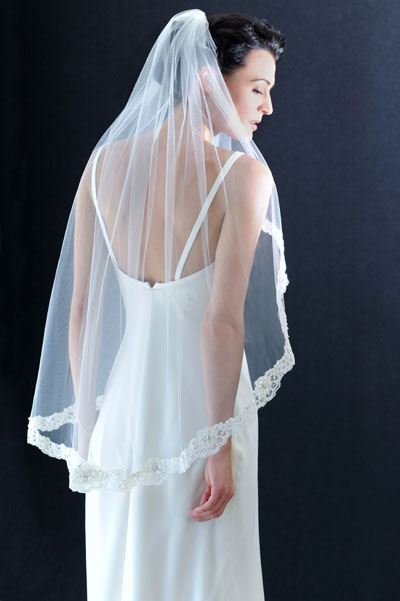 Adora by Simona Wedding Veils - Lace Edge Waltz Length Bridal Veil - Available in White and Ivory White